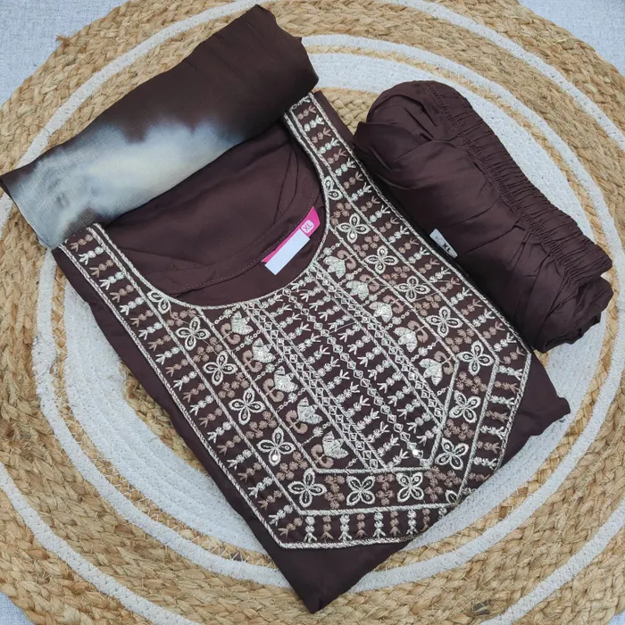 Premium Rayon Straight Top Bottom Dupatta Set | TS3373